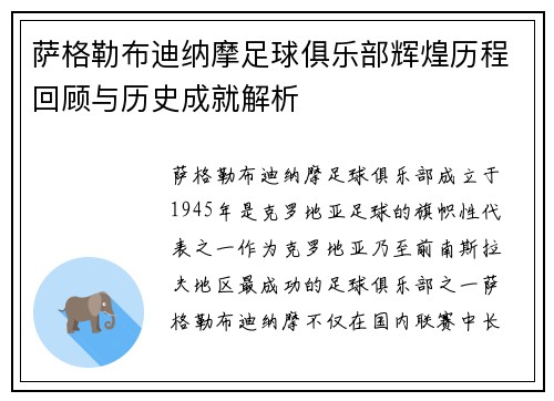 萨格勒布迪纳摩足球俱乐部辉煌历程回顾与历史成就解析